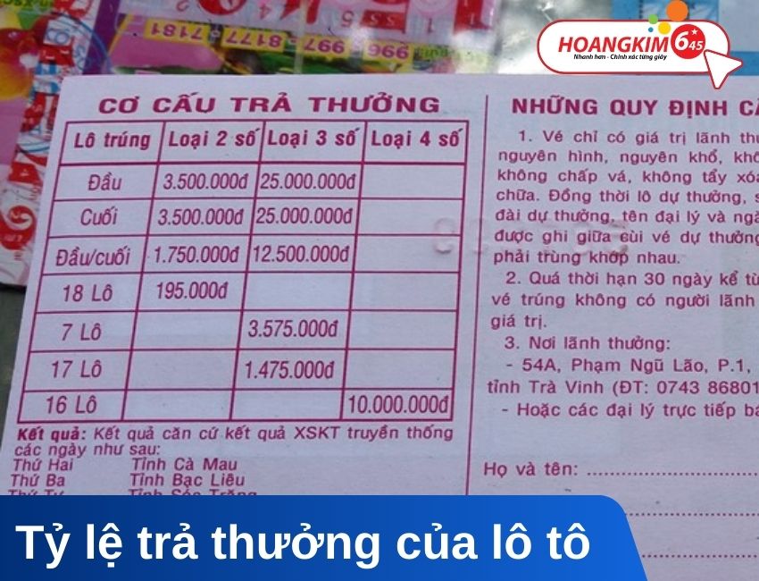 tỷ lệ trả thưởng lô tô